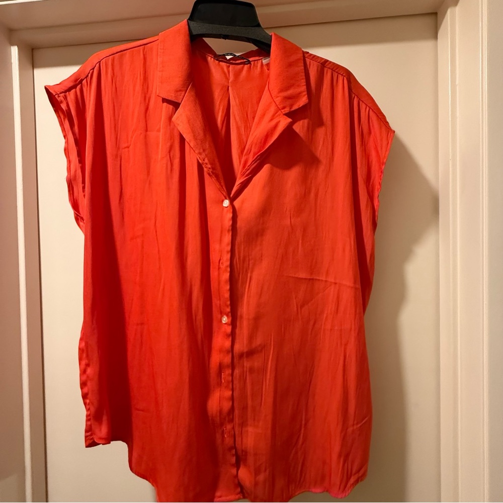 T Tahari Vibrant Orange Button-Down Shirt